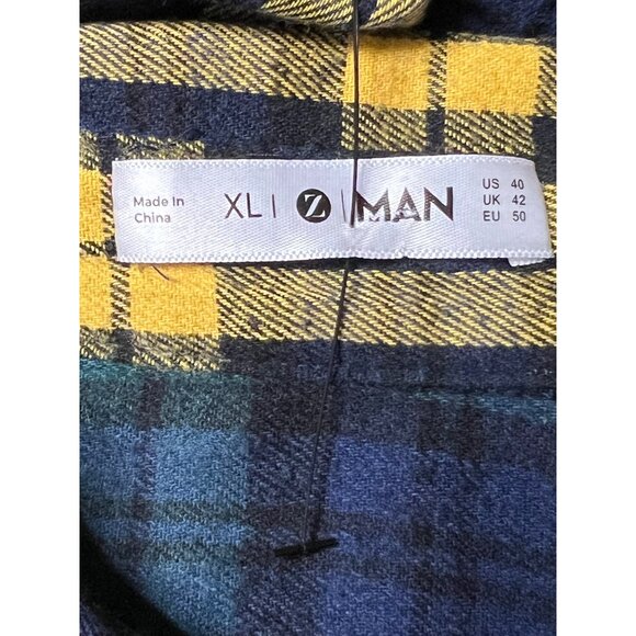 Mens Patchwork Plaid Button-Up Shirt Multicolor Design Long Sleeve XL flaw - Picture 12 of 16